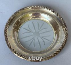 Vintage Amston Sterling Silver Glass Coaster, 6.5 / 3.5 toz