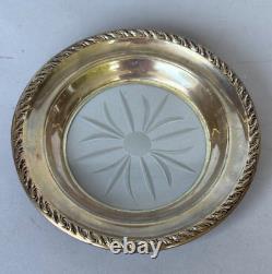 Vintage Amston Sterling Silver Glass Coaster, 6.5 / 3.5 toz