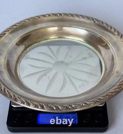 Vintage Amston Sterling Silver Glass Coaster, 6.5 / 3.5 toz