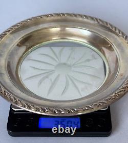 Vintage Amston Sterling Silver Glass Coaster, 6.5 / 3.5 toz