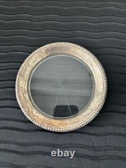 Vintage Anston Sterling Silver & Glass Dish Bottle Coaster starburst design D1