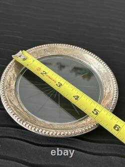 Vintage Anston Sterling Silver & Glass Dish Bottle Coaster starburst design D1