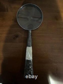 Vintage Antique 19th C Sterling Silver Magnifying Glass Floral Etched Handle