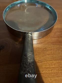 Vintage Antique 19th C Sterling Silver Magnifying Glass Floral Etched Handle