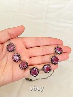 Vintage Antique Art Deco Alexandrite Crystal Paste Sterling Open Back Necklace