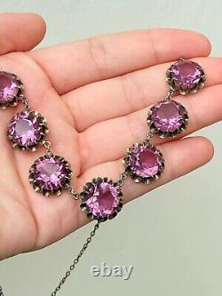 Vintage Antique Art Deco Alexandrite Crystal Paste Sterling Open Back Necklace