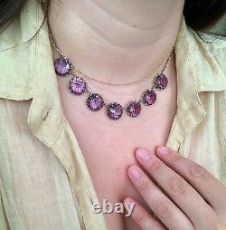 Vintage Antique Art Deco Alexandrite Crystal Paste Sterling Open Back Necklace