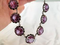 Vintage Antique Art Deco Alexandrite Crystal Paste Sterling Open Back Necklace