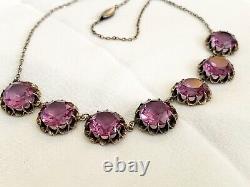 Vintage Antique Art Deco Alexandrite Crystal Paste Sterling Open Back Necklace