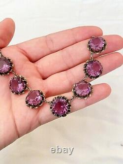 Vintage Antique Art Deco Alexandrite Crystal Paste Sterling Open Back Necklace