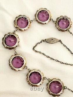 Vintage Antique Art Deco Alexandrite Crystal Paste Sterling Open Back Necklace