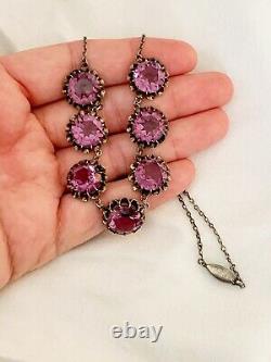 Vintage Antique Art Deco Alexandrite Crystal Paste Sterling Open Back Necklace