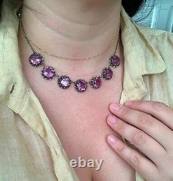 Vintage Antique Art Deco Alexandrite Crystal Paste Sterling Open Back Necklace