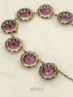 Vintage Antique Art Deco Alexandrite Crystal Paste Sterling Open Back Necklace