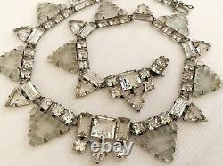 Vintage Antique Art Deco Camphor Frosted Glass Crystal Paste Open Back Necklace