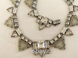 Vintage Antique Art Deco Camphor Frosted Glass Crystal Paste Open Back Necklace