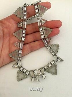 Vintage Antique Art Deco Camphor Frosted Glass Crystal Paste Open Back Necklace