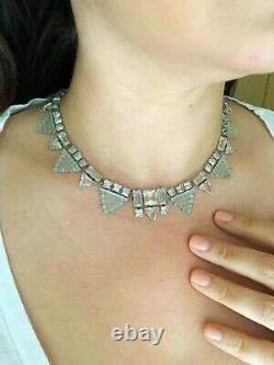 Vintage Antique Art Deco Camphor Frosted Glass Crystal Paste Open Back Necklace