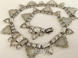 Vintage Antique Art Deco Camphor Frosted Glass Crystal Paste Open Back Necklace