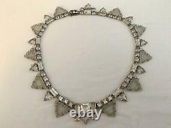 Vintage Antique Art Deco Camphor Frosted Glass Crystal Paste Open Back Necklace