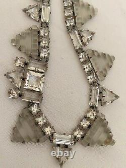 Vintage Antique Art Deco Camphor Frosted Glass Crystal Paste Open Back Necklace