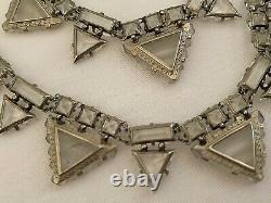 Vintage Antique Art Deco Camphor Frosted Glass Crystal Paste Open Back Necklace