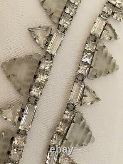Vintage Antique Art Deco Camphor Frosted Glass Crystal Paste Open Back Necklace