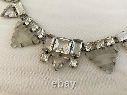 Vintage Antique Art Deco Camphor Frosted Glass Crystal Paste Open Back Necklace