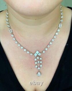 Vintage Antique Art Deco Paste Crystal Glass Open Back Sterling Lariat Necklace