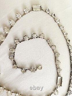 Vintage Antique Art Deco Paste Crystal Glass Open Back Sterling Lariat Necklace