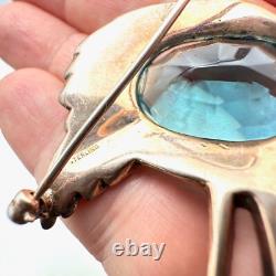 Vintage Antique Blue Glass Sterling Silver Stork Brooch Pin Stunning Big 3 Inch