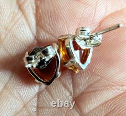 Vintage Antique Dragons Breath Glass Heart 925 Sterling Silver Stud Earrings
