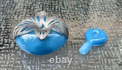 Vintage Antique England Sterling Silver Overlay Art Glass Perfume Scent Bottle