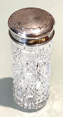 Vintage Antique Hallmarked Sterling Silver 925 Repousse Crystal Cut Glass Jar