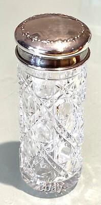 Vintage Antique Hallmarked Sterling Silver 925 Repousse Crystal Cut Glass Jar