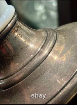 Vintage / Antique Newport Milk Glass With Sterling Silver Base Grape Vine Design