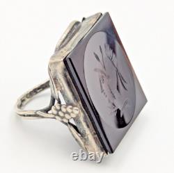 Vintage/Antique Sterling Silver 925 Dark Red Glass Square Intaglio Ring Sz 5.5