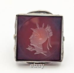 Vintage/Antique Sterling Silver 925 Dark Red Glass Square Intaglio Ring Sz 5.5