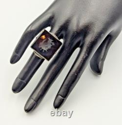 Vintage/Antique Sterling Silver 925 Dark Red Glass Square Intaglio Ring Sz 5.5