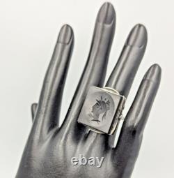 Vintage/Antique Sterling Silver 925 Dark Red Glass Square Intaglio Ring Sz 5.5