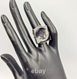 Vintage/Antique Sterling Silver 925 Dark Red Glass Square Intaglio Ring Sz 5.5