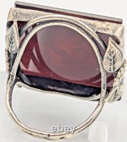 Vintage/Antique Sterling Silver 925 Dark Red Glass Square Intaglio Ring Sz 5.5