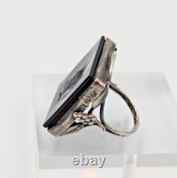 Vintage/Antique Sterling Silver 925 Dark Red Glass Square Intaglio Ring Sz 5.5