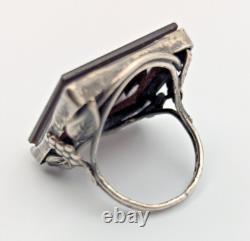 Vintage/Antique Sterling Silver 925 Dark Red Glass Square Intaglio Ring Sz 5.5