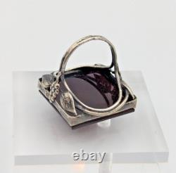 Vintage/Antique Sterling Silver 925 Dark Red Glass Square Intaglio Ring Sz 5.5