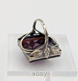 Vintage/Antique Sterling Silver 925 Dark Red Glass Square Intaglio Ring Sz 5.5