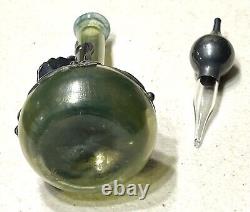 Vintage Antique Sterling Silver Flower Green Glass Perfume Snuff Bottle Case Old
