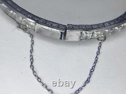 Vintage Art Deco Channel Set Paste Glass Sterling Silver 925 Bangle Bracelet