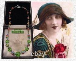 Vintage Art Deco Czech Satin Flower Uranium Beads Necklace Special Gift Collecto