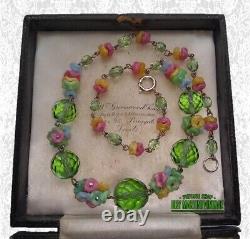 Vintage Art Deco Czech Satin Flower Uranium Beads Necklace Special Gift Collecto